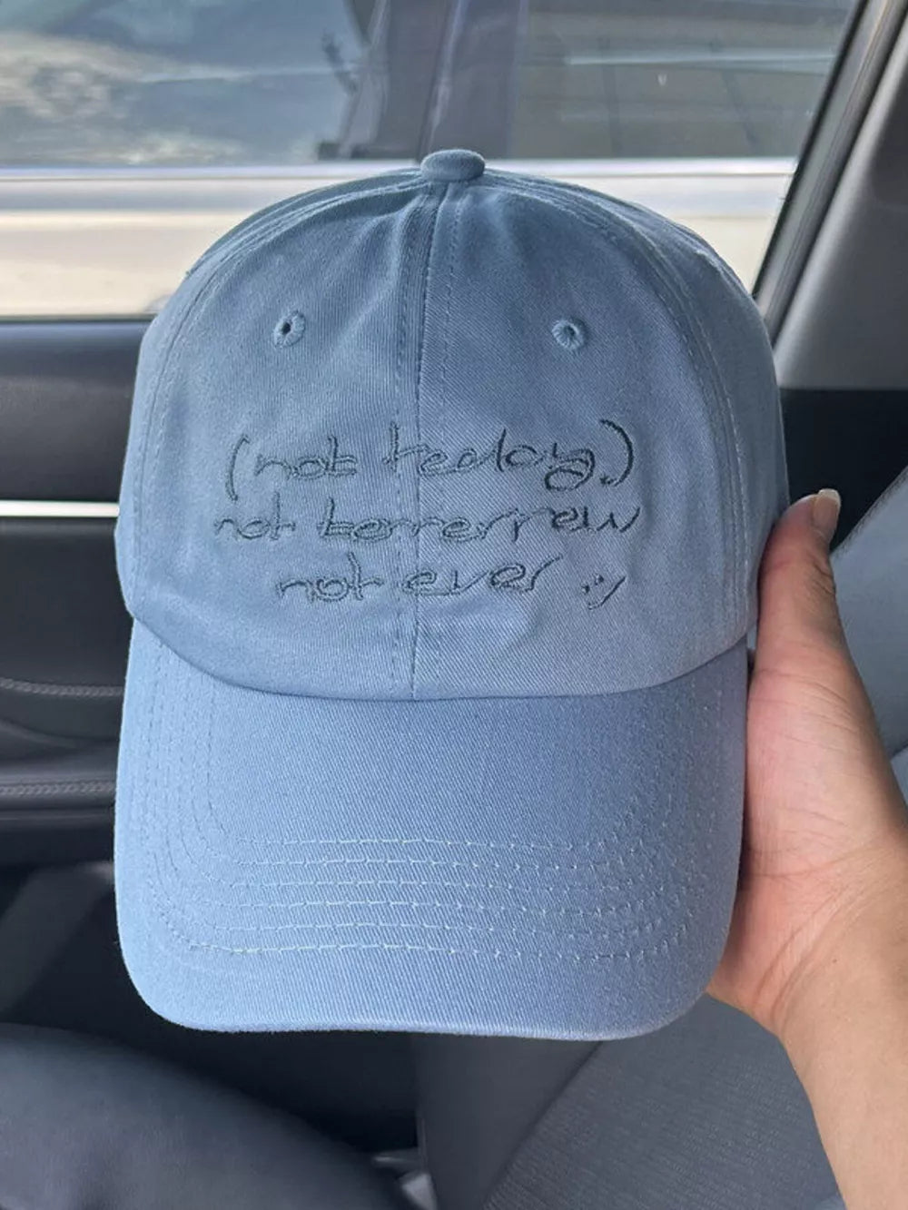 Embroidered Slogan Baseball Cap, side view