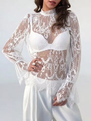 Lace Flounce Sleeve Top in Black, fabric detail