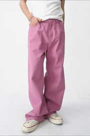 Wide-leg high-rise denim trousers in Moonlit Mauve, casual and chic.