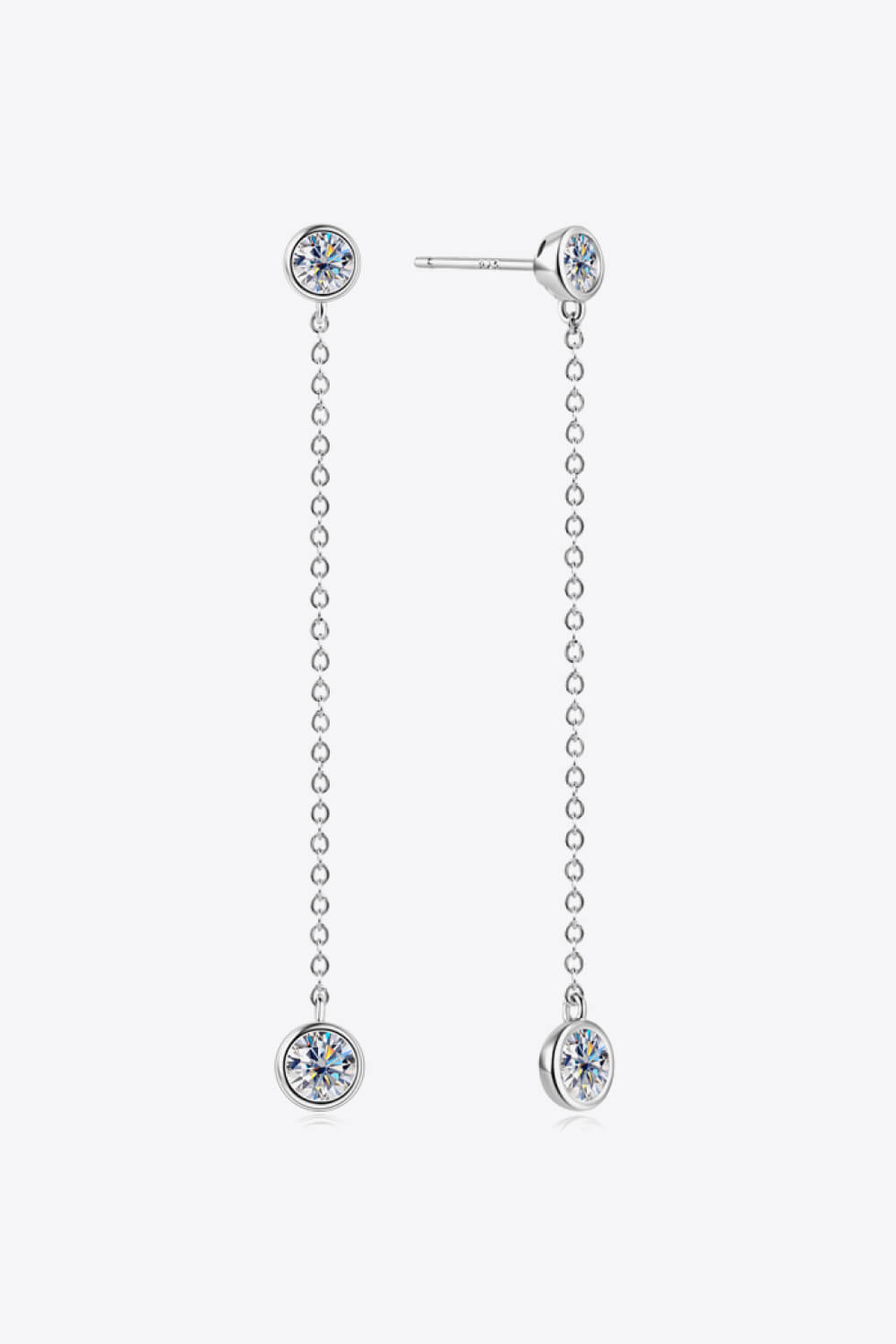 Silver chain drop earrings with bezel-set cubic zirconia charms