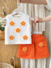 Children's Flower Sleeveless Top And Skirt Set, fabric detail