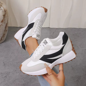 Color-blocked Platform Casual Sneakers in Black, editorial view