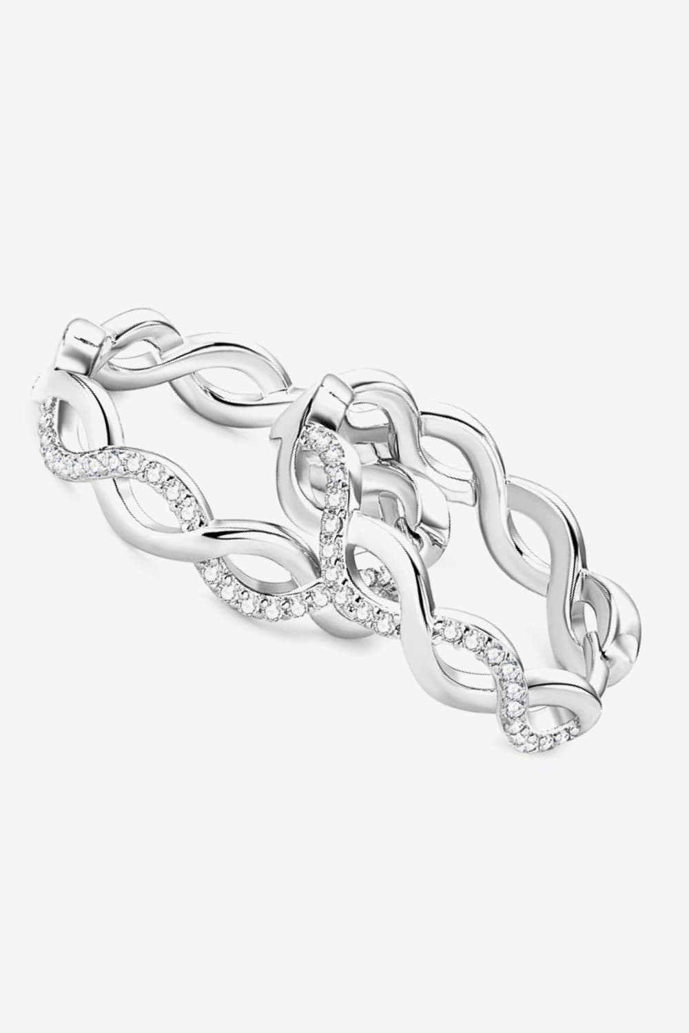 Silver braided pavé hoop earrings with sparkling stones
