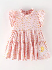 Baby dress with floral print, ruffle sleeves, tiered skirt and elephant applique.