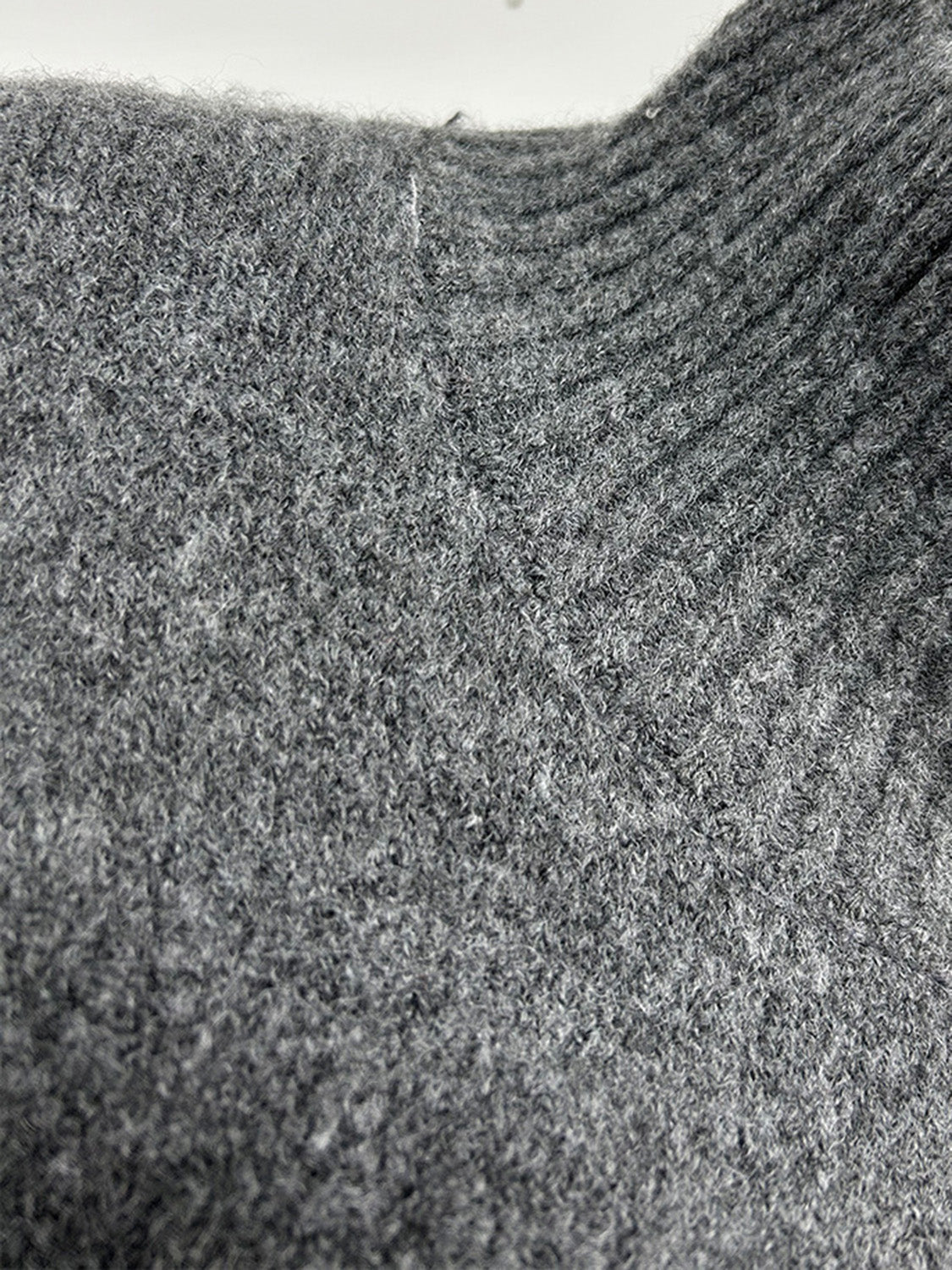 Dark gray acrylic oversized turtleneck lounge knit set detail