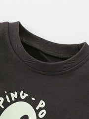 Baby sweatshirt in coffee brown with ping-pong graphic and crew neck