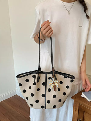 Polka Dot Shoulder Bag in White, model styling view