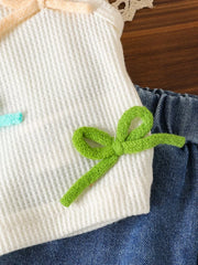 Children's Bow Tank And Denim Shorts Set in Blue, close-up detail