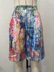 Vibrant Abstract Print High-waisted Shorts