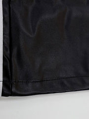 Black faux leather wide leg track pants with white side stripe detail.
