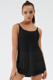 Black ribbed knit cami with scoop neckline and thin straps