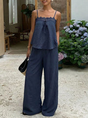 Lace-trimmed Cami With Wide-leg Pants Set