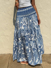 Vibrant Paisley Tiered Maxi Skirt