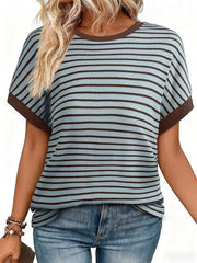 Classic Striped Crew Neck T-shirt in Dark Gray, view 13