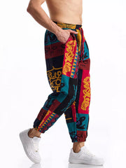 Men's Full Size Printed Drawstring Casual Pants in Chocolate, view 12