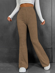Mocha ribbed flare trousers in 100% polyester with a high waist.