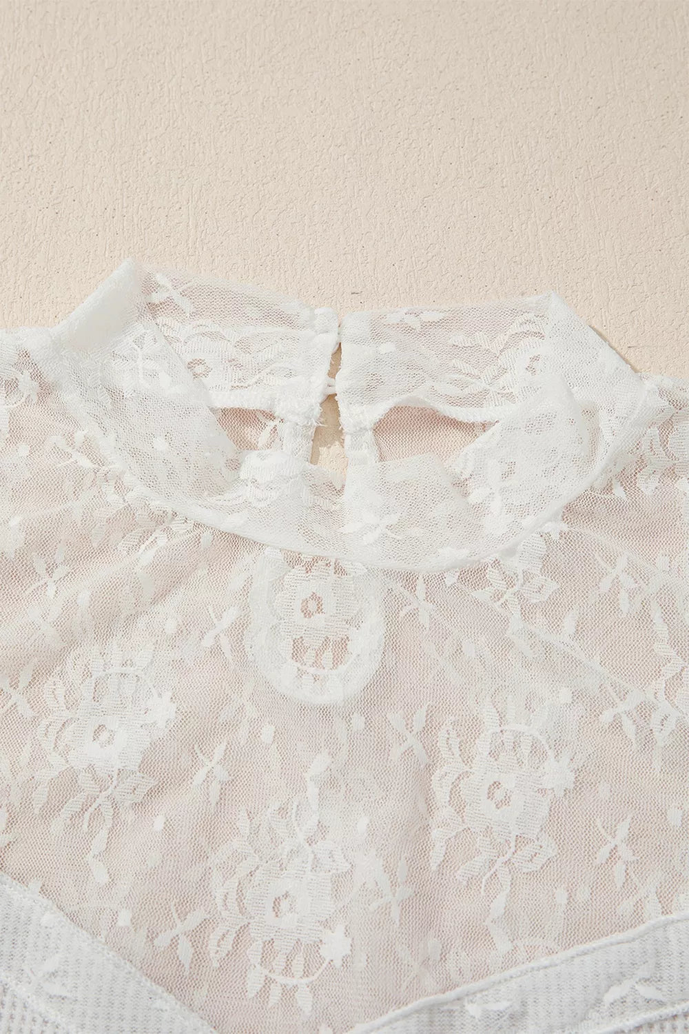 Lace Mesh Long Sleeve Top in White, alternate angle