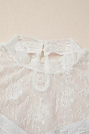 Lace Mesh Long Sleeve Top in White, alternate angle