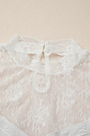 Lace Mesh Long Sleeve Top in White, alternate angle