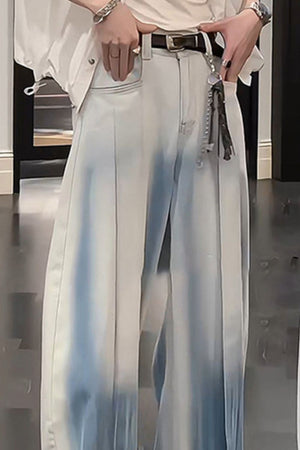 Relaxed fit ombre wide-leg jeans in blue and white cotton with a gradient pattern.