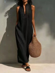 Sleeveless Maxi Dress With Pockets in Orange, model styling view