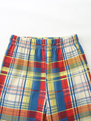 Baby shorts with elastic waist in colorful plaid pattern, cotton.