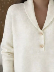 Button Detail Long Sleeve Sweater in Navy Blue, fabric detail
