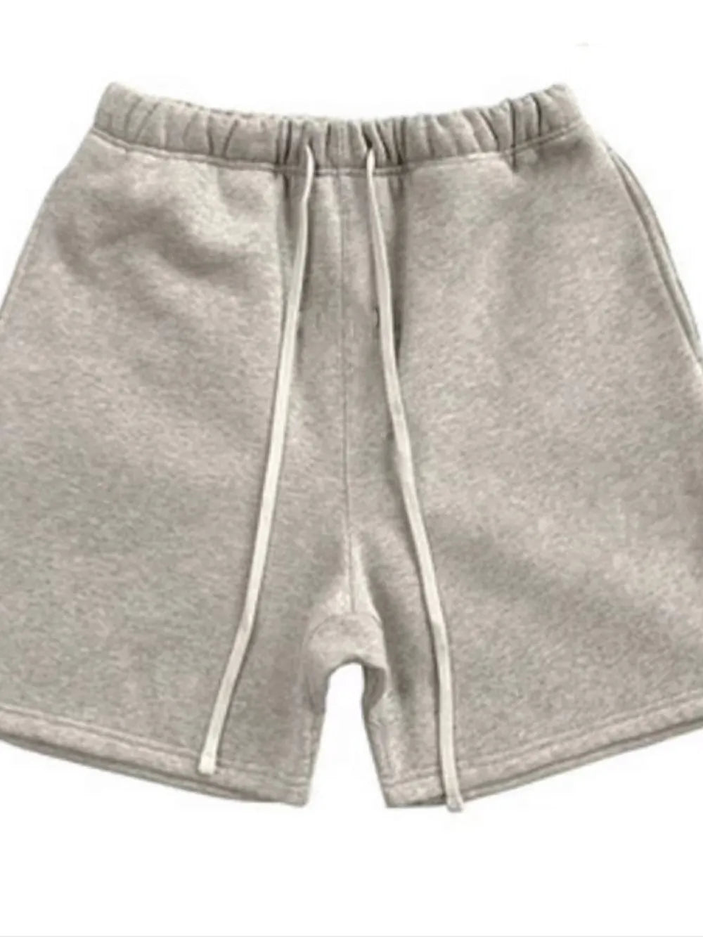 Gray jogger shorts with drawstring and elastic waist