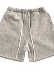 Gray jogger shorts with drawstring and elastic waist