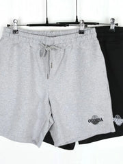 Grey jersey shorts with drawstring waist and Olympia logo detail.