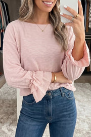 Long Sleeve Ruffle Cuff Casual Elegant Top, model styling view