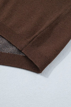 Western Graphic Short Sleeve Knit Sweater in Dark Brown with ribbed