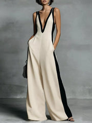 Deep V-neck Wide-leg Jumpsuit, fit detail