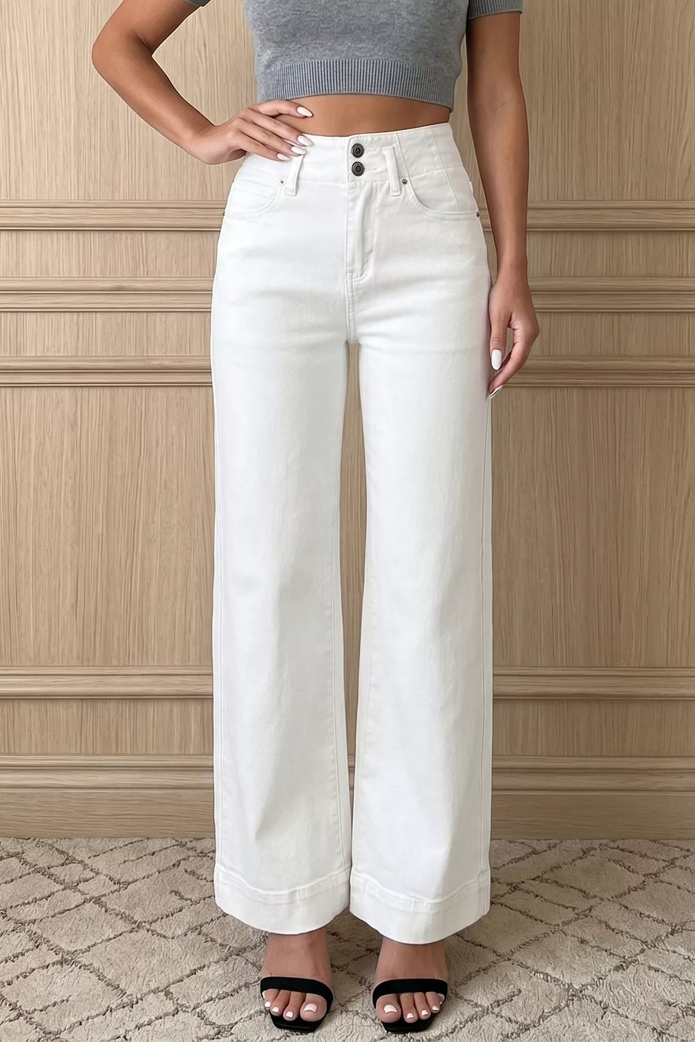 2-button High Waist Wide Leg Jeans, front view