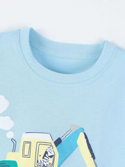 Children's Excavator Print T-shirt And Shorts Set, close-up detail