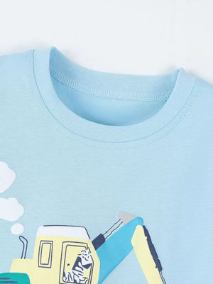 Children's Excavator Print T-shirt And Shorts Set, close-up detail
