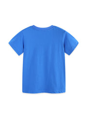 Blue baby t-shirt with short sleeves and a round neckline.
