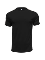 Men's black cotton crew neck t-shirt with sporty shoulder stripes