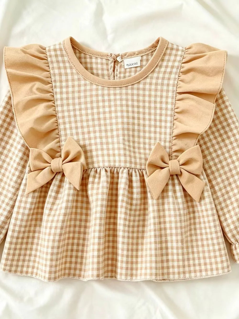 Children's Ruffled Plaid Top And Pants Set in Light Yellow, fit detail