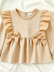 Children's Ruffled Plaid Top And Pants Set in Light Yellow, fit detail