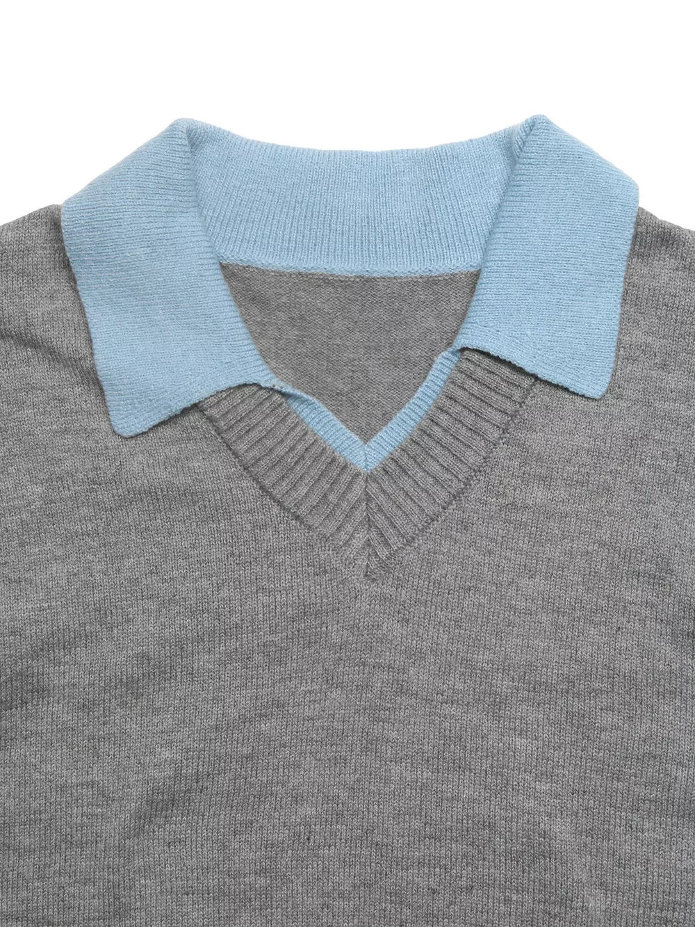 Contrast Collar Dropped Shoulder Sweater in Gray, fabric detail