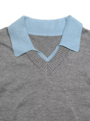 Contrast Collar Dropped Shoulder Sweater in Gray, fabric detail
