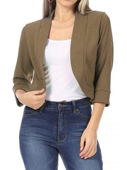 Full Size Cropped Open Front Blazer Plus Size in Rose, product detail