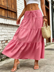 Maxi Ruched Skirt in Brown, fabric detail