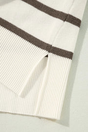 Striped knit top with cap sleeves and a slit hem detail.