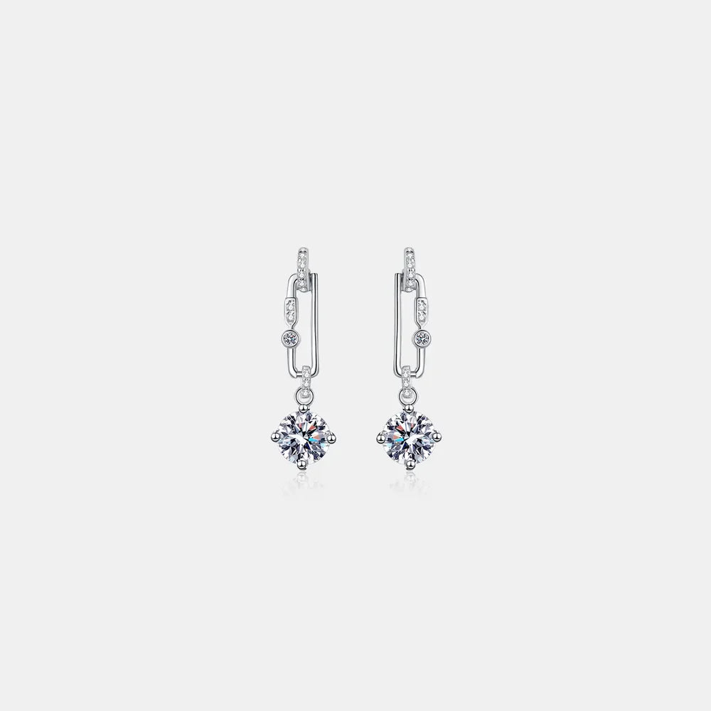 Silver link moissanite drop earrings with dazzling stones and 925 sterling silver.