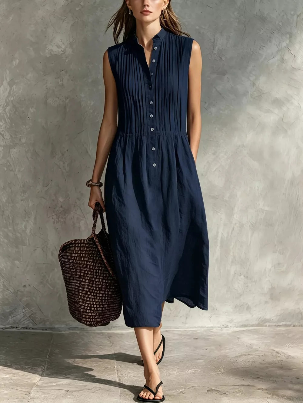 Sleeveless Button Front Midi Dress Plus Size, front view