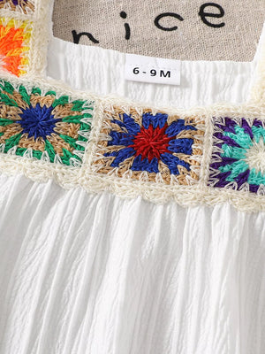 Children's Crochet Trimmed Top And Pants Set in White, model styling view