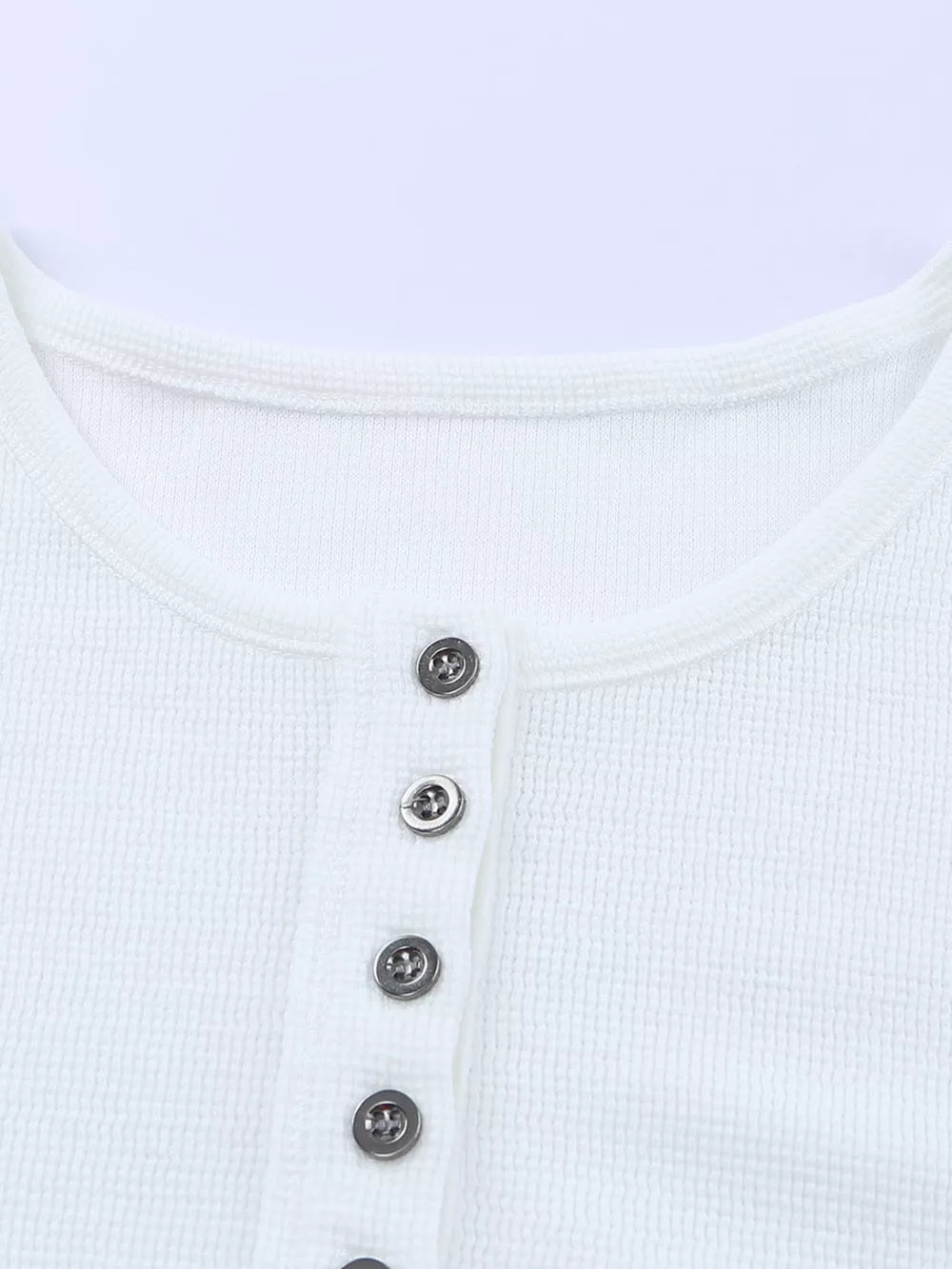 White textured cotton henley shirt with button detail