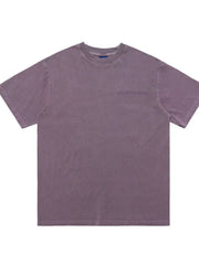 Purple oversized graphic tee, 100% cotton, crewneck, short sleeves, relaxed fit.